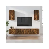 6 pcs ensemble de meubles tv contemporain  bancs tv armoires tv  chêne fumé bois d'ingénierie meuble pro frco26213