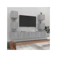 ensemble de meubles tv 6 pcs  bancs tv armoires de rangement sonoma gris bois d'ingénierie meuble pro frco49580