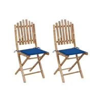 chaises pliables de jardin 2 pcs avec coussins bambou 26