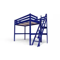 lit mezzanine bois avec escalier de meunier sylvia 120x200 bleu foncé 1120-df