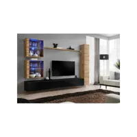 ensemble meuble salon mural switch xviii design, coloris noir brillant et chêne wotan.