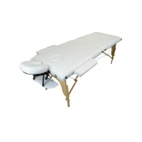 table de massage pliante 2 zones en bois avec panneau reiki + accessoires et housse de transport - blanc egk11