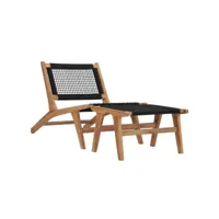 transat chaise longue bain de soleil lit de jardin terrasse meuble d'extérieur avec repose-pied bois de teck solide et corde helloshop26 02_0012571