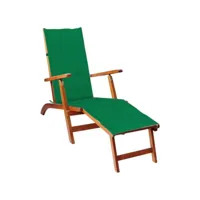 chaise de terrasse avec repose-pied et coussin acacia solide 4