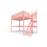 lit mezzanine bois avec escalier de meunier sylvia 120x200 rose pastel 1120-rosepas