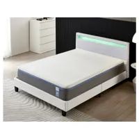 lit avec tête de lit + matelas 140x200cm souple - latex et mémoire de forme - épaisseur 28cm + lit et tête de lit led