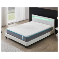 lit avec tête de lit + matelas 140x200cm equilibré-  latex et mémoire de forme - épaisseur 28cm + lit, tête de lit led