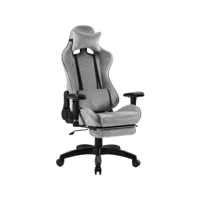 fauteuil de bureau,chaise gaming avec support lombaire+appui-tête,hauteur réglable,en velours,gris