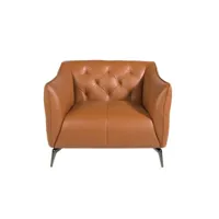fauteuil en cuir brun capitonné