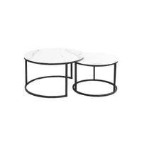 table gigogne ronde métal noir et marbre blanc (x2) onda 319