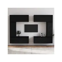 6 pcs meubles tv, banc tv, meubles télé avec etagères et rangement noir bois massif de pin meuble pro lww76350