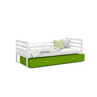 lit enfant milo 90x190 blanc - vert livré avec sommiers, tiroir et matelas en mousse de 7cm