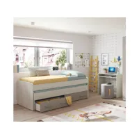 lit simple spokane, cadre de lit pour chambre à coucher, lit simple avec lit extractible et 4 tiroirs, 198x96h69 cm, blanc et marron 8052773474474