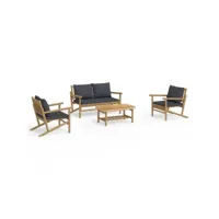 salon de jardin 4 pcs - ensemble table et chaises de jardin avec coussins de siège gris foncé bambou
