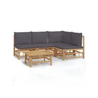 5 pcs salon de jardin - ensemble table et chaises de jardin avec coussins gris foncé bambou togp61423
