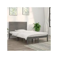 lit adulte contemporain  cadre de lit gris bois massif 120x190 cm petit double