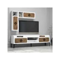meuble tv et étagères murale lebon bois foncé et blanc