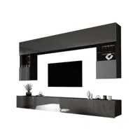 ensemble meuble tv mural, unité murale , noir mat/gris brillant, meuble mural à led pour salon