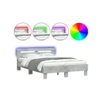 structure de lit adulte-enfant,120x200cm cadre de lit avec tête de lit et led gris béton 120x200 cm