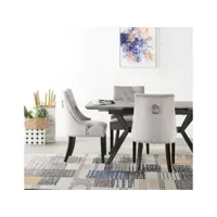 table et chaises de salle à manger - table extensible  coloris gris + 4 chaises en velours cloutées grises - style design & moderne