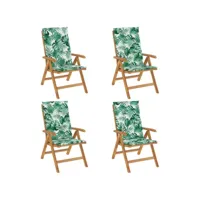 chaises de jardin inclinables 4pièces et coussins bois massif teck