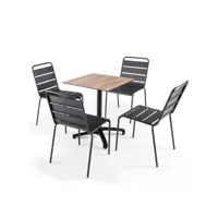 ensemble table de jardin stratifié chene clair et 4 chaises grises