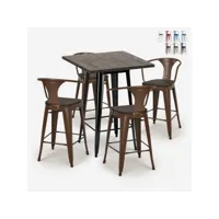 ensemble 4 tabourets tolix table haute 60x60cm métal industriel bruck wood black