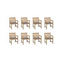 chaises de jardin 8 pcs avec coussins gris bois de teck massif