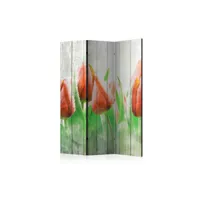 paravent 3 volets - red tulips on wood [room dividers] a1-paraventtc0511
