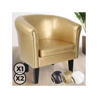 miadomodo® fauteuil chesterfield - en simili cuir et bois, avec éléments décoratifs en cuivre, 58 x 71 x 70 cm, doré - chaise, cabriolet, meuble de salon