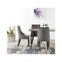 ensemble table et chaises de salle à manger 4 à 6 personnes - table coloris noyer + 4 chaises en velours cloutées gris foncé - style design & moderne