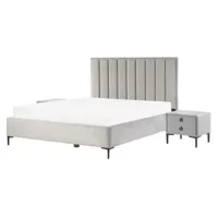 ensemble de chambre en velours gris clair avec lit coffre 140 x 200 cm sezanne 255654