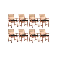lot de 8 chaises  chaises de salle à manger de jardin chaises à dîner  avec coussins acacia massif meuble pro frco17468