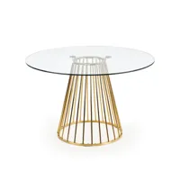 table de salle à manger ronde avec plateau en verre et pied central en acier doré cambridge 349
