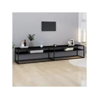 meuble tv, banc tv, meuble télé avec etagères et rangement noir 220x40x40,5 cm verre trempé meuble pro lww94469