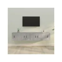 4 pcs ensemble de meubles tv - armoire télévision moderne  banc tv gris béton bois d'ingénierie -neww84545