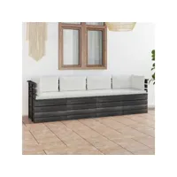 canapé fixe 4 places palette de jardin  sofa banquette de jardin avec coussins bois de pin meuble pro frco93648