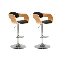 chaises de bar lot de 2 noir bois courbé et similicuir