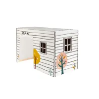 cadre tipi lit cabane forest pour enfants en bois d'hêtre avec dessin cabane forestier