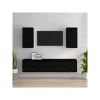 meubles tv 4 pcs  bancs tv armoires de rangement noir bois massif de pin meuble pro frco92033