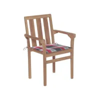 chaises de jardin 2 pièces avec coussins à carreaux rouge teck