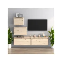 4 pcs meubles tv, banc tv, meubles télé avec etagères et rangement bois massif de pin meuble pro lww85930