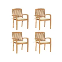 chaises de jardin empilables avec coussins 4 pcs teck solide 27