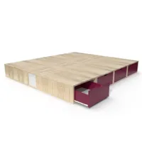 lit double avec rangement tiroirs cube 160x200  vernis naturel,prune litcub160-vpr