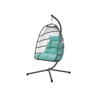 fauteuil suspendu 100x105x195 cm vert turquoise en polyester avec structure et coussin ml-design