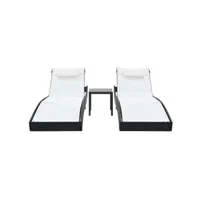 bains de soleils 2 pcs et table, transat, chaise longue résine tressée et textilène noir togp77075