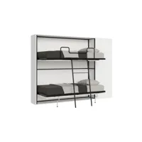 armoire lit escamotable horizontal superposé 2 couchages 85 kando avec matelas composition h frêne blanc