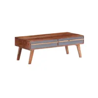 table basse 2 tiroirs bois massif foncé kinley 110 cm