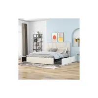 lit plateforme double avec quatre tiroirs des deux côtés, beige (140*200cm) moselota