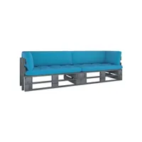 canapé fixe 2 places palette  canapé scandinave sofa avec coussins pin imprégné de gris meuble pro frco87504